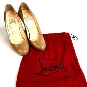 Christian Louboutin Ron Ron Zeppa 100 Tan Patent Leather Wedges